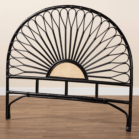 Perenna Modern Wicker Fair Two-Tone Black and Natural Brown Rattan King Size Standalone Headboard