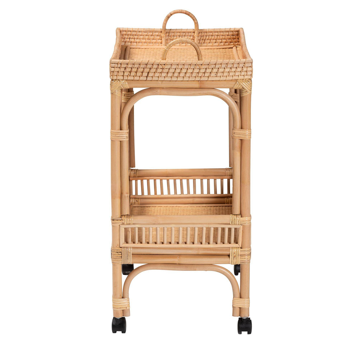 Lombok Modern Wicker Fair Natural Brown Rattan Bar Wine Cart