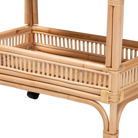 Lombok Modern Wicker Fair Natural Brown Rattan Bar Wine Cart
