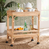 Lombok Modern Wicker Fair Natural Brown Rattan Bar Wine Cart