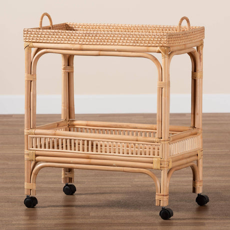 Lombok Modern Wicker Fair Natural Brown Rattan Bar Wine Cart