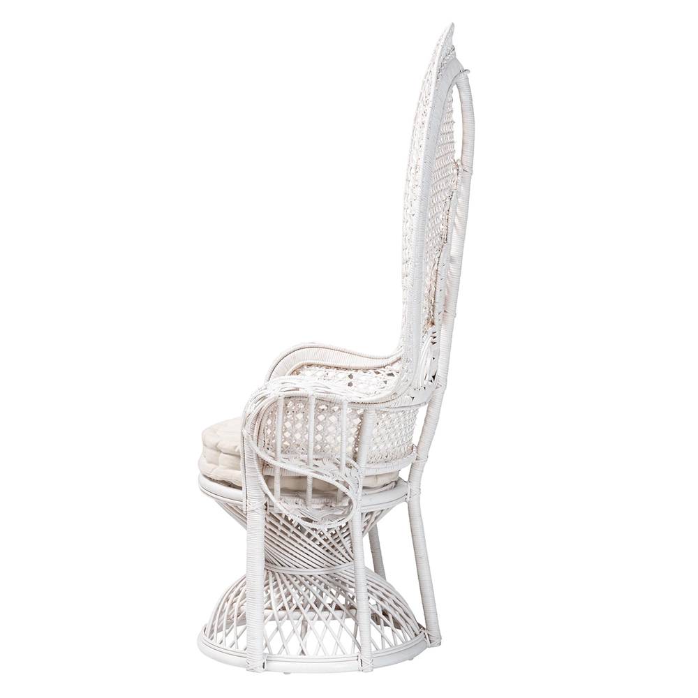 Ediva Modern Wicker Fair White Natural Rattan Peacock Accent Chair