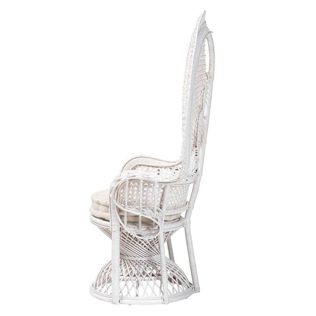 Ediva Modern Wicker Fair White Natural Rattan Peacock Accent Chair