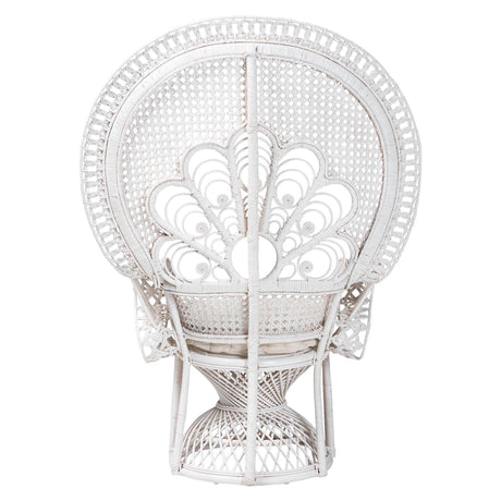 Ediva Modern Wicker Fair White Natural Rattan Peacock Accent Chair