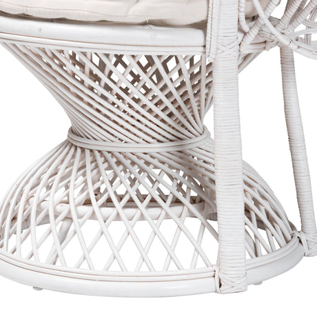 Ediva Modern Wicker Fair White Natural Rattan Peacock Accent Chair