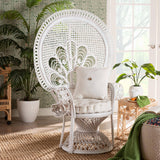 Ediva Modern Wicker Fair White Natural Rattan Peacock Accent Chair