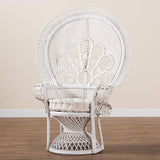 Ediva Modern Wicker Fair White Natural Rattan Peacock Accent Chair