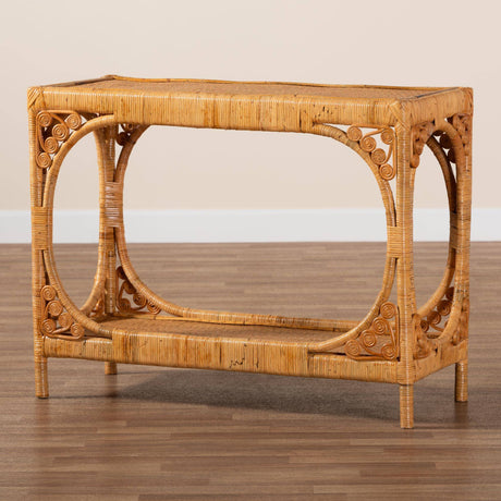 Ramona Modern Wicker Fair Light Honey Rattan Console Table