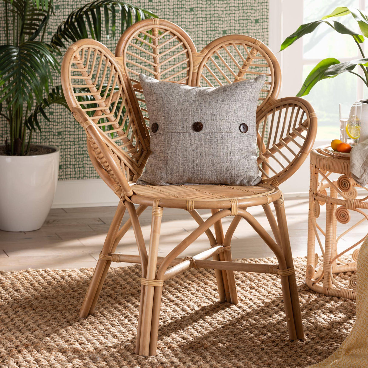 Eliava Modern Wicker Fair Natural Rattan Flower Accent Chair