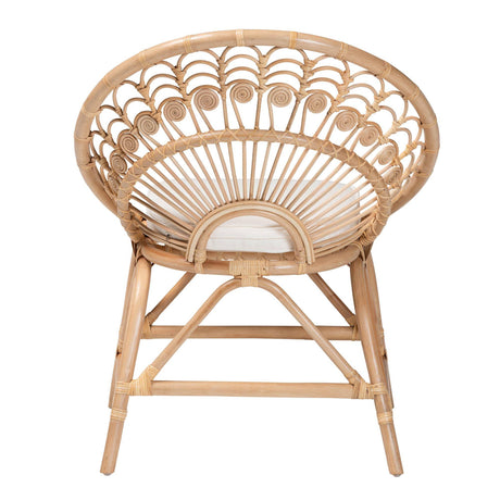Abriella Modern Wicker Fair Natural Brown Rattan Peacock Accent Chair