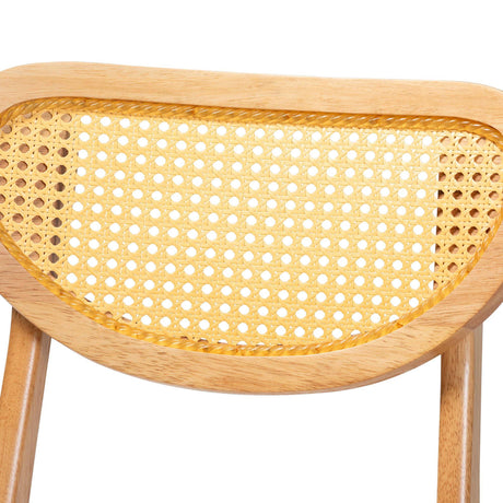 Nenet Mid-Century Modern Oak Brown Finished Wood and Rattan 2-Piece Dining Chair Set