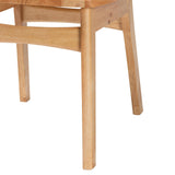 Nenet Mid-Century Modern Oak Brown Finished Wood and Rattan 2-Piece Dining Chair Set