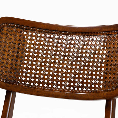 Tafari Mid-Century Modern Walnut Brown Finished Wood and Rattan 2-Piece Dining Chair Set