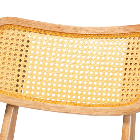 Tadeo Mid-Century Modern Oak Brown Finished Wood and Rattan 2-Piece Dining Chair Set