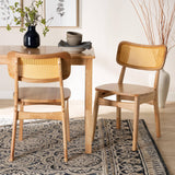 Tadeo Mid-Century Modern Oak Brown Finished Wood and Rattan 2-Piece Dining Chair Set