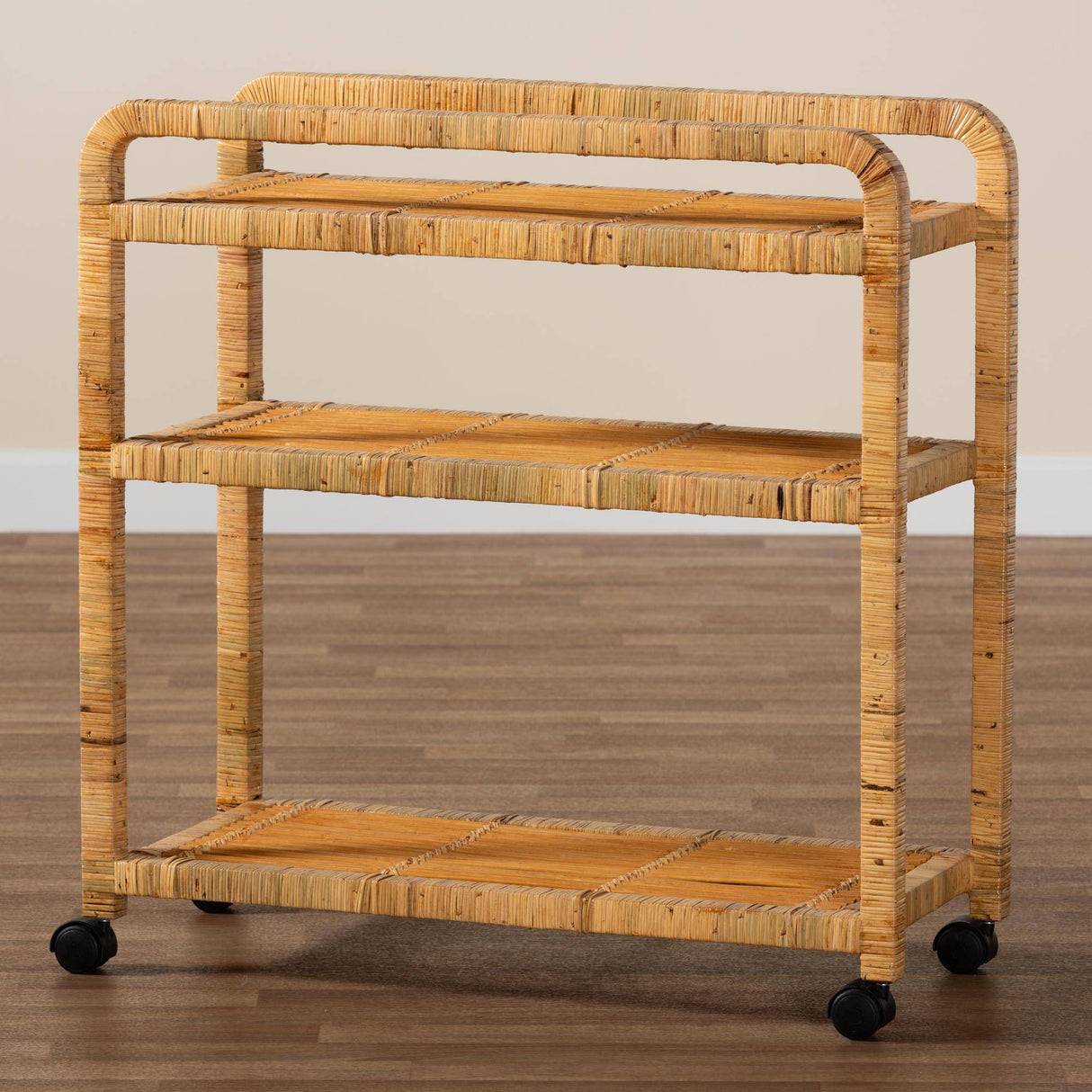 Delphine Modern Wicker Fair Natural Rattan Kitchen Cart