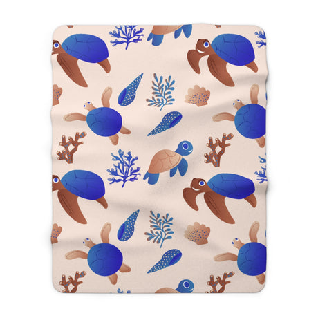 Aqua Turtle Sherpa Fleece Blanket