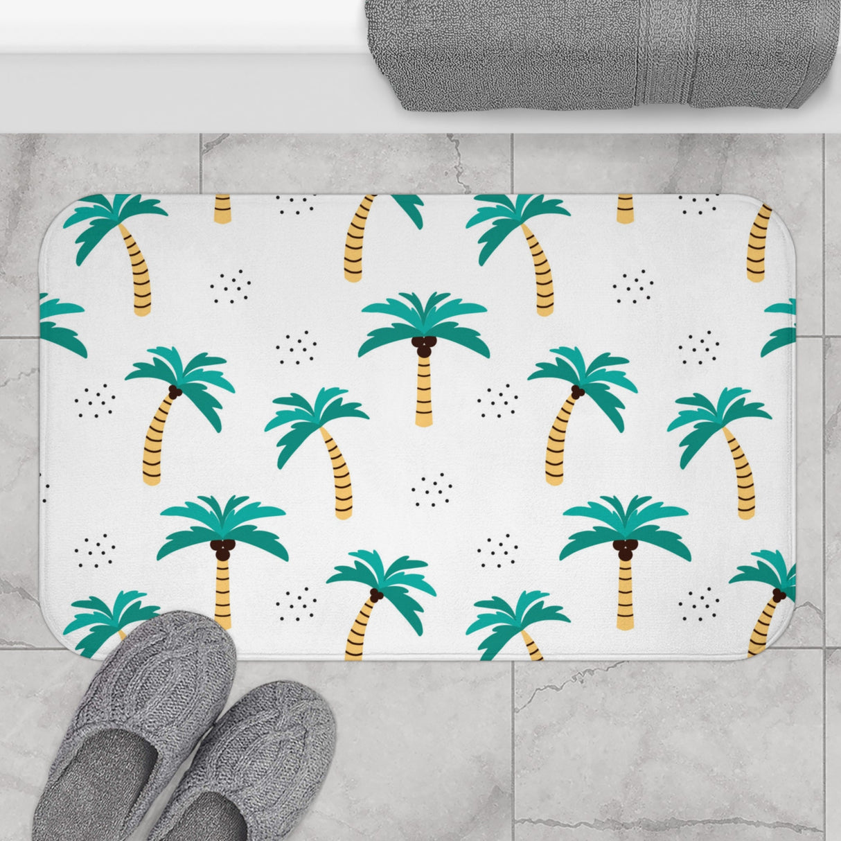 White Palm Tree Bath Mat