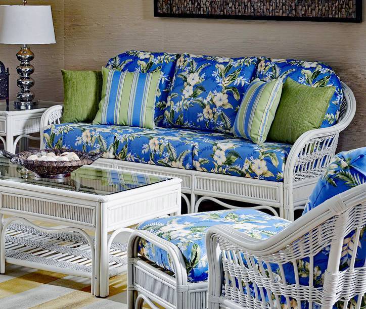 Bermuda Indoor Wicker Whitewash Sofa by South Sea Rattan Model 1403