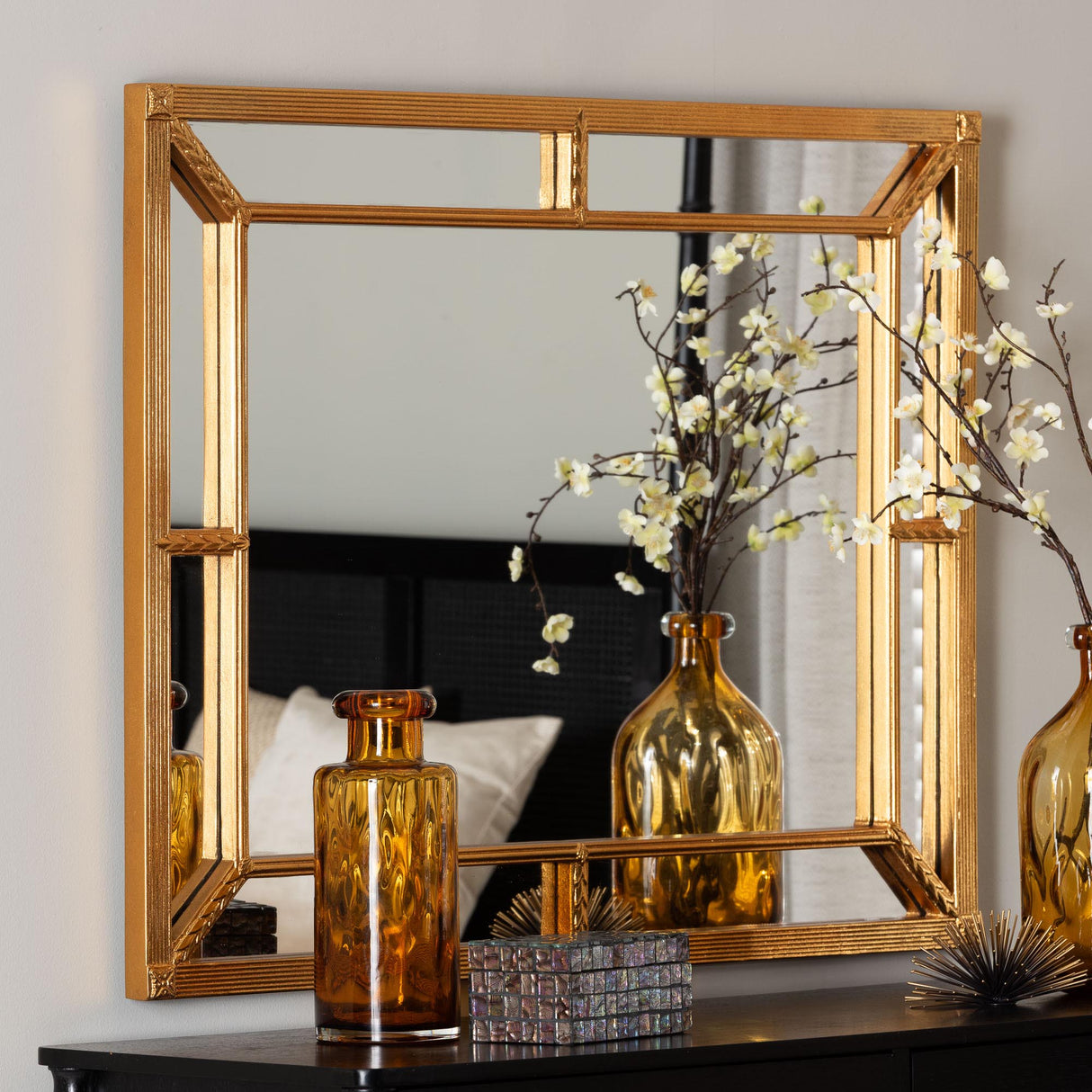 Iskra Rectangular Mirror with Antique Goldleaf Frame by Wicker Fair