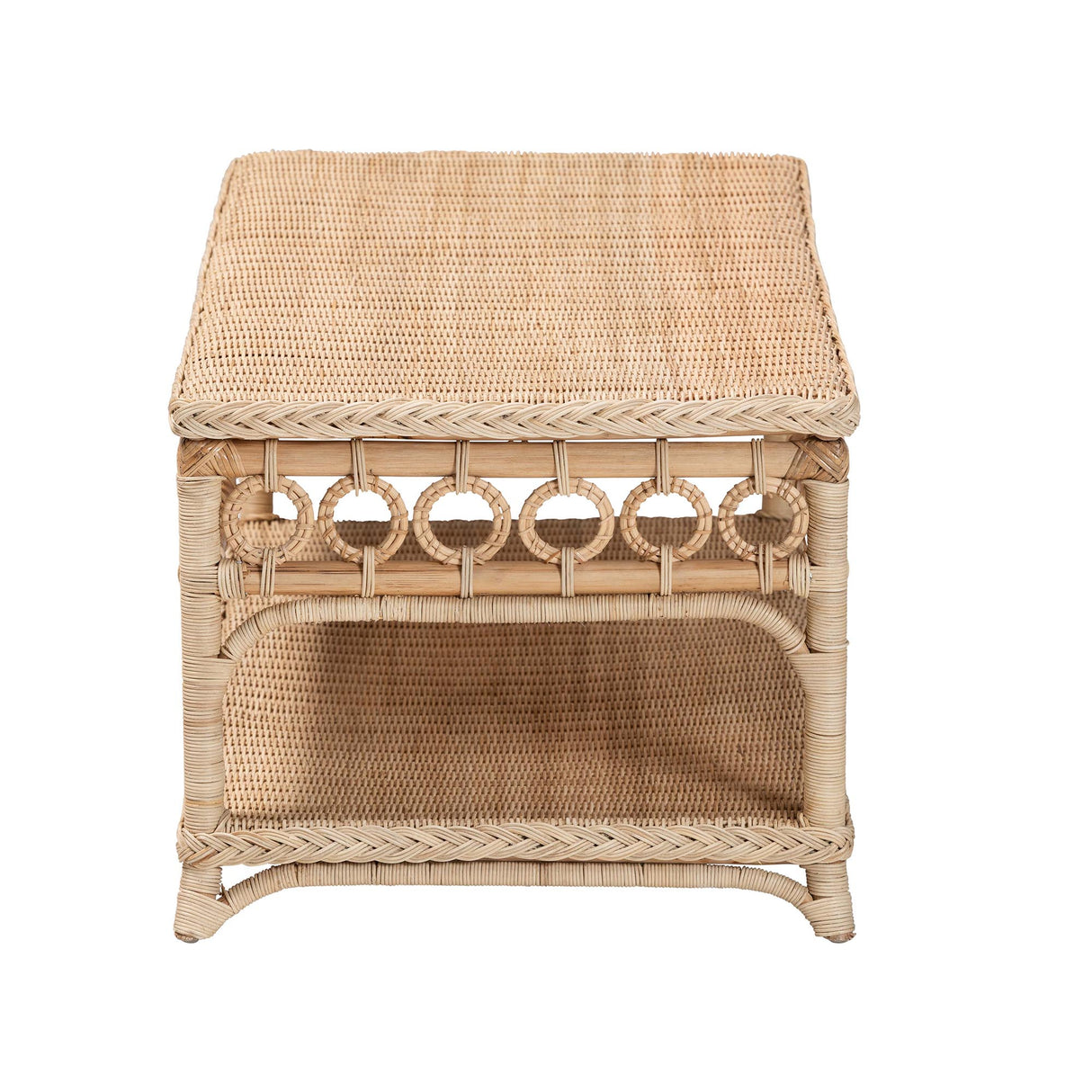 Oxford Braided Natural Rattan Coffee Table with Open Shelf by Wicker Fair