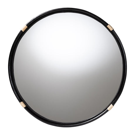 Fenicia Round Rattan Wall Mirror with Black Frame - Decorative Framed Mirror by Wicker Fair