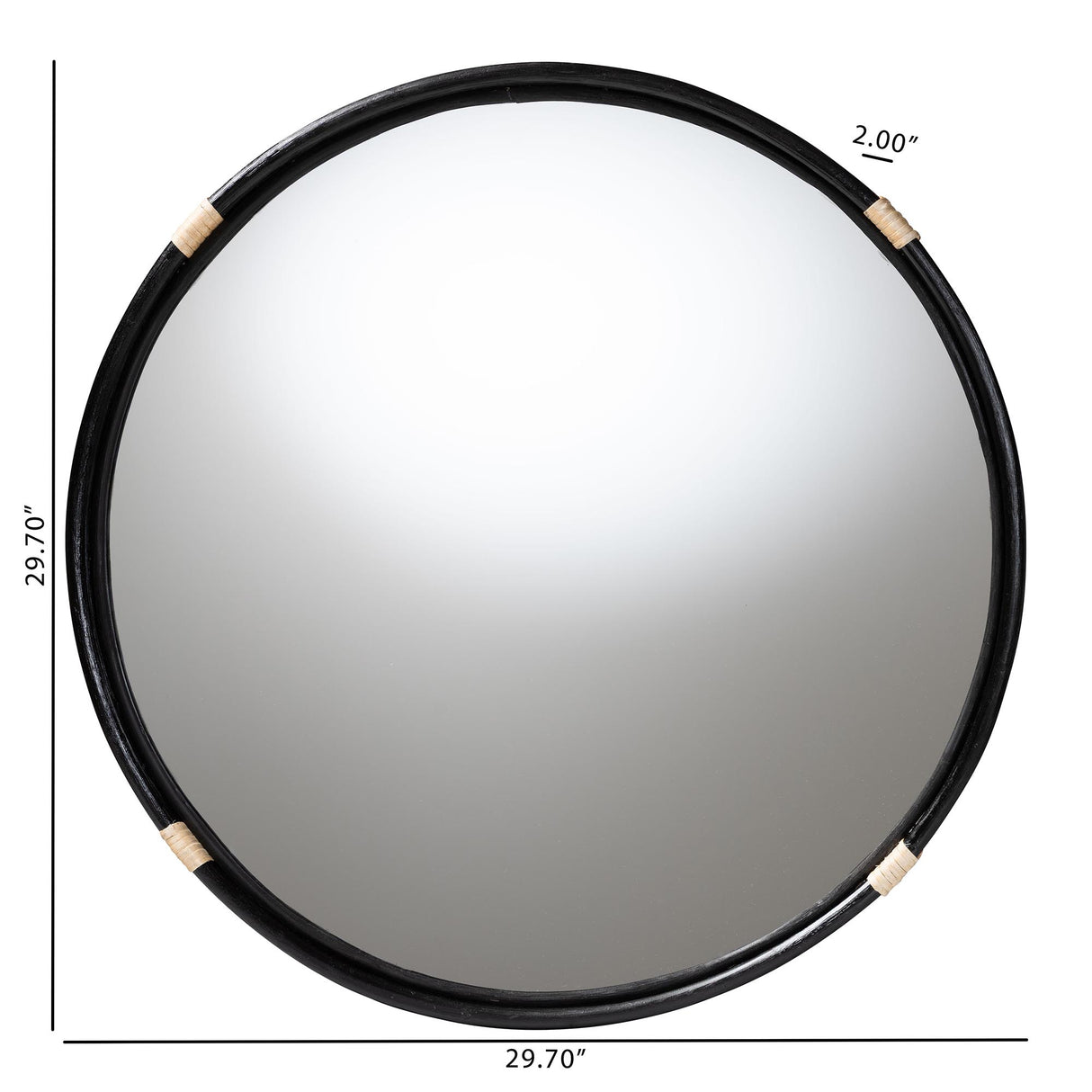 Fenicia Round Rattan Wall Mirror with Black Frame - Decorative Framed Mirror by Wicker Fair