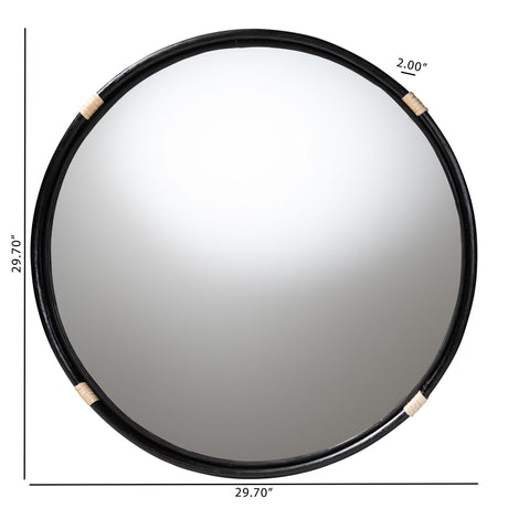 Fenicia Round Rattan Wall Mirror with Black Frame - Decorative Framed Mirror by Wicker Fair