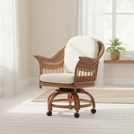 Bermuda Pecan Dining Swivel-Tilt Caster Chair by South Sea Rattan Model 1423