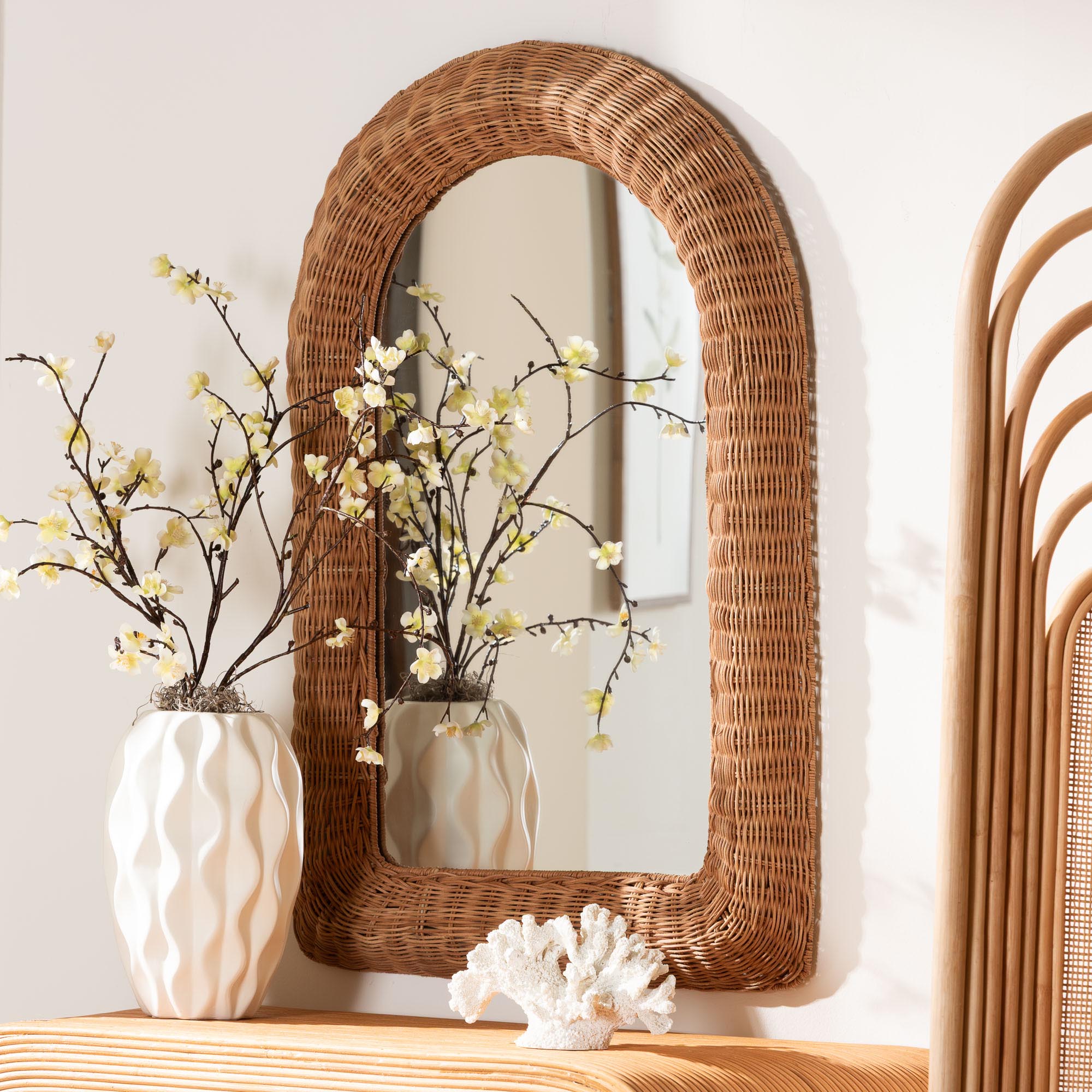 Brisia Arched Rattan Wall Mirror – Elegant Handwoven Design
