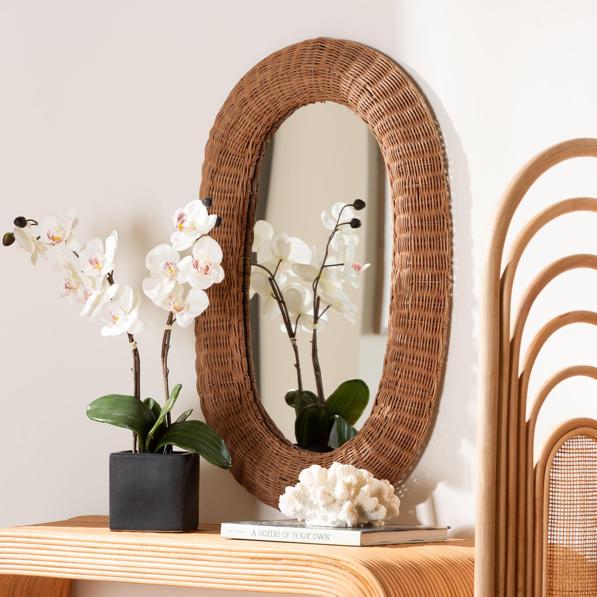 Brisia Oval Rattan Wall Mirror - Handwoven Wicker Framed Mirror by Wicker Fair