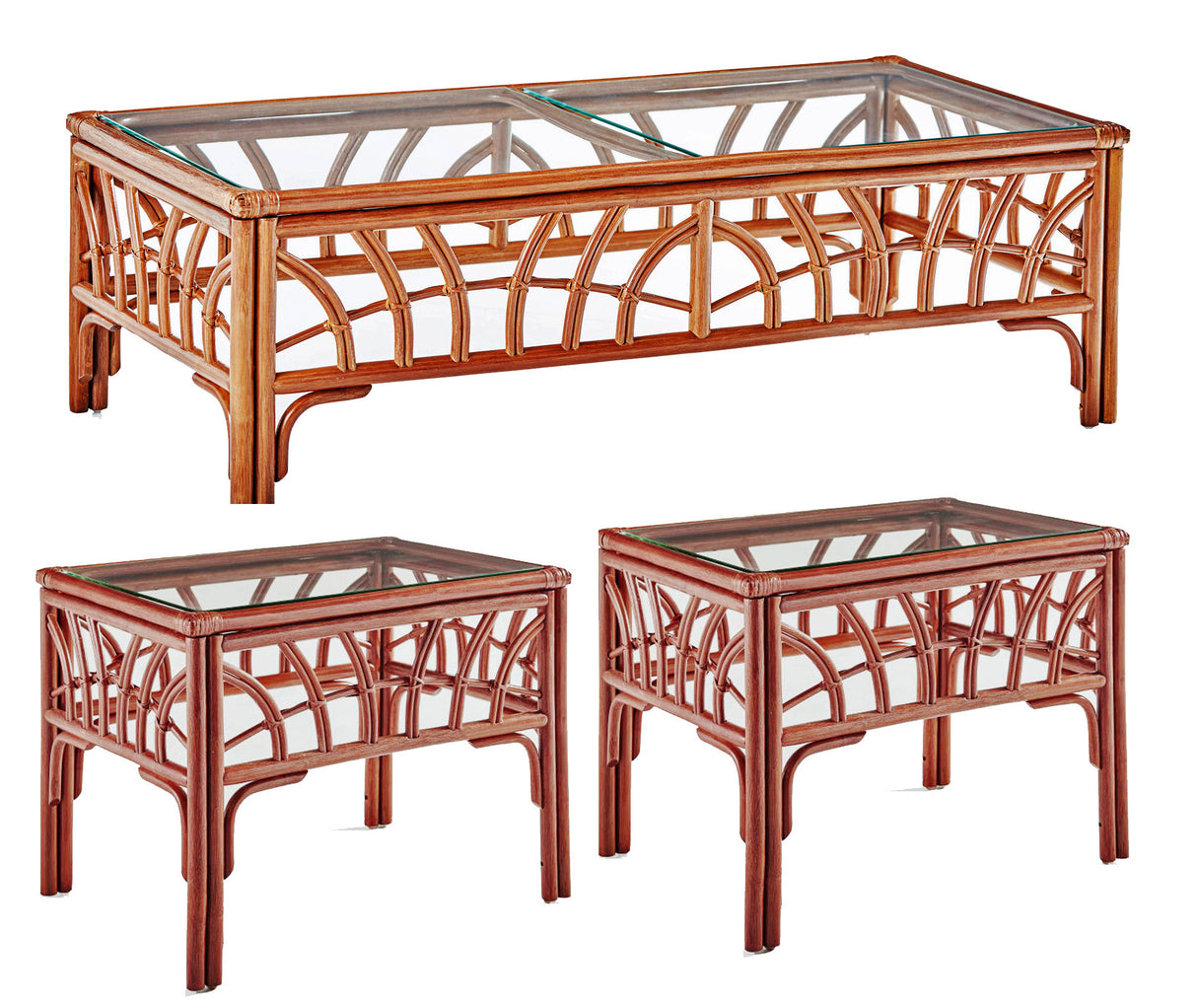 New Kauai Rattan 3 Pc Living Room Table Set with 1 Coffee Table and 2 End Tables
