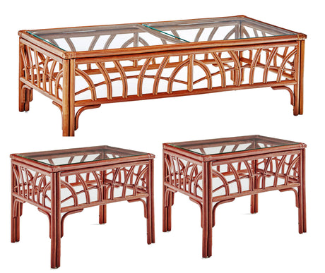 New Kauai Rattan 3 Pc Living Room Table Set with 1 Coffee Table and 2 End Tables