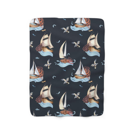 Black Sailboat Sherpa Fleece Blanket