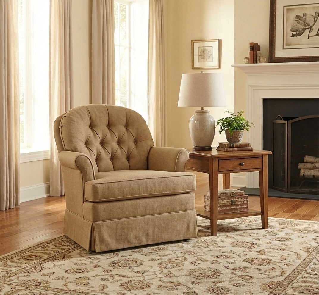 Beverly 2 Pc Set with Swivel Rocker and Ottoman with Skirt by Stanley Chair 180SWSK-OT-88SK