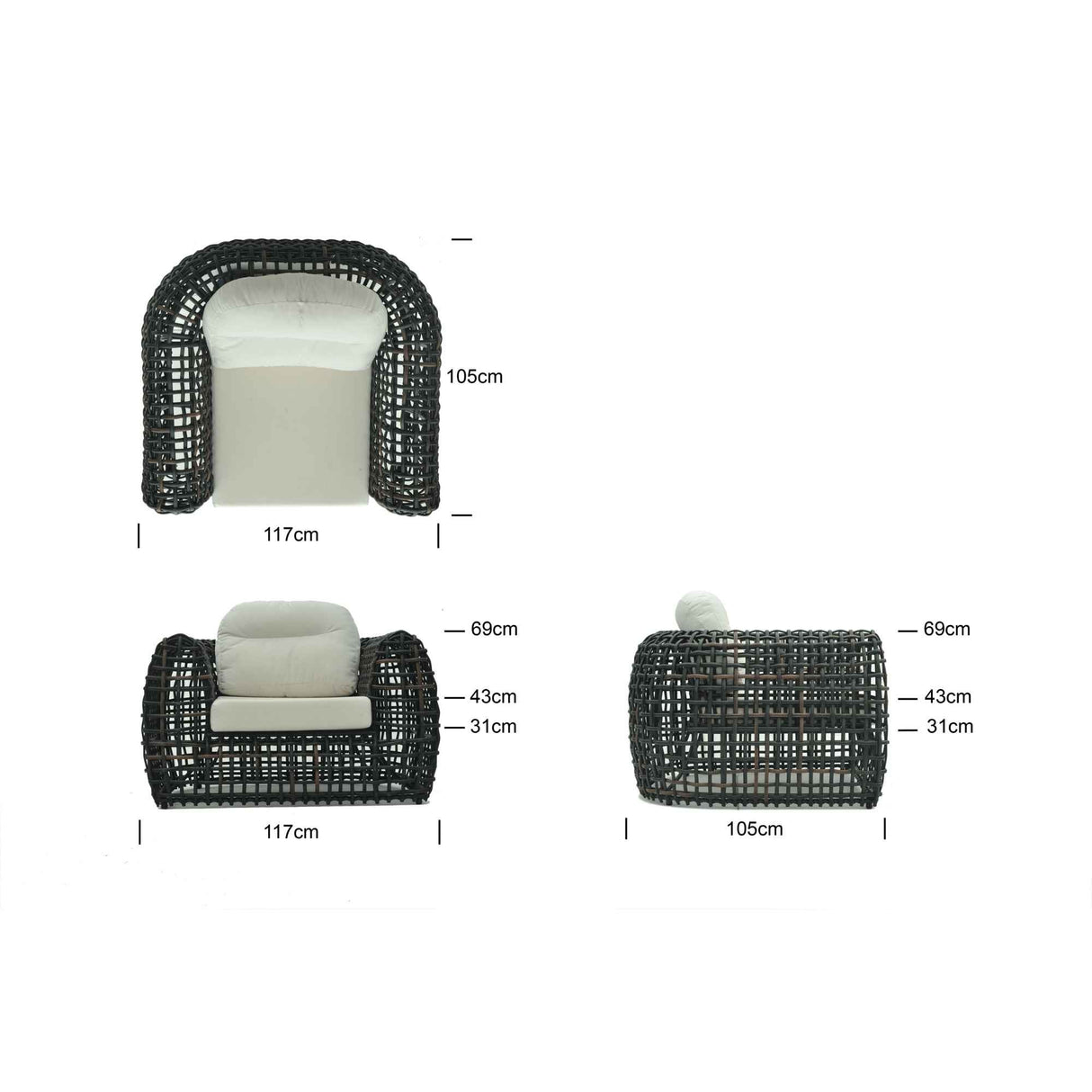 Dynasty Outdoor Armchair with Sunbrella Cushion Model 22381-BMNP-CUSH by Skyline Design