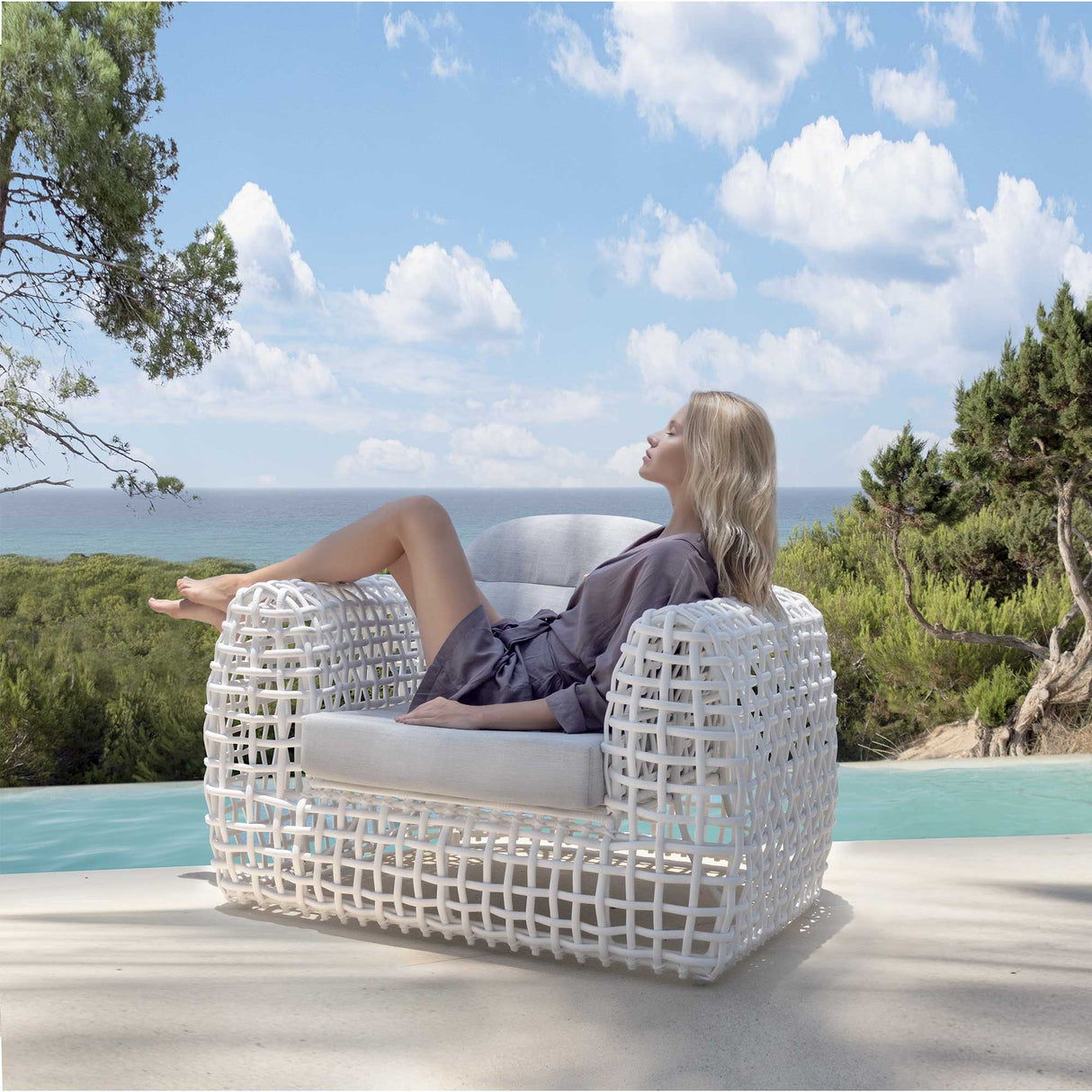 Dynasty Outdoor Armchair with Sunbrella Cushion Model 22381-WMNP-CUSH by Skyline Design