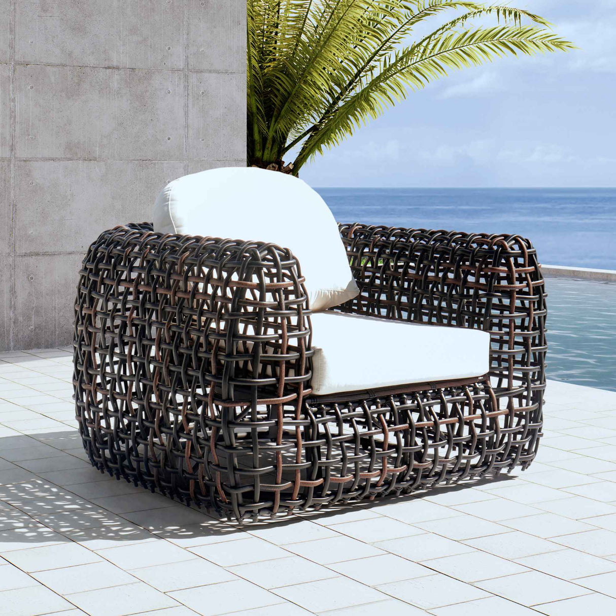Dynasty Outdoor Swivel Armchair with Sunbrella Cushion Model 22382-BMNP-CUSH by Skyline Design