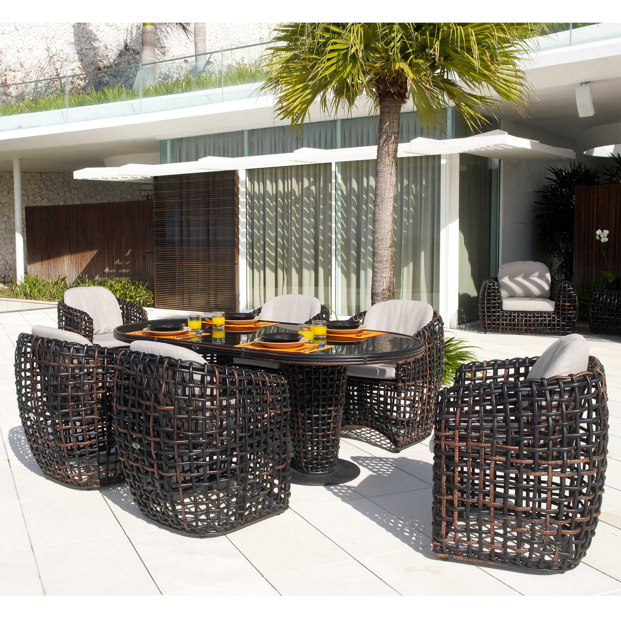Dynasty Outdoor 7-Piece Dining Set with Sunbrella Cushion Model 22460-BMNP-7PC-CUSH by Skyline Design