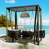 Horizon Outdoor 8FT Pergola with Lamp, Dynasty Hanging Chairs & Aluminum Table Model 22462-ALU-BMNP-CUSH by Skyline Design