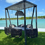 Horizon Outdoor 8FT Pergola with Lamp, Dynasty Hanging Chairs & Aluminum Table Model 22462-ALU-BMNP-CUSH by Skyline Design