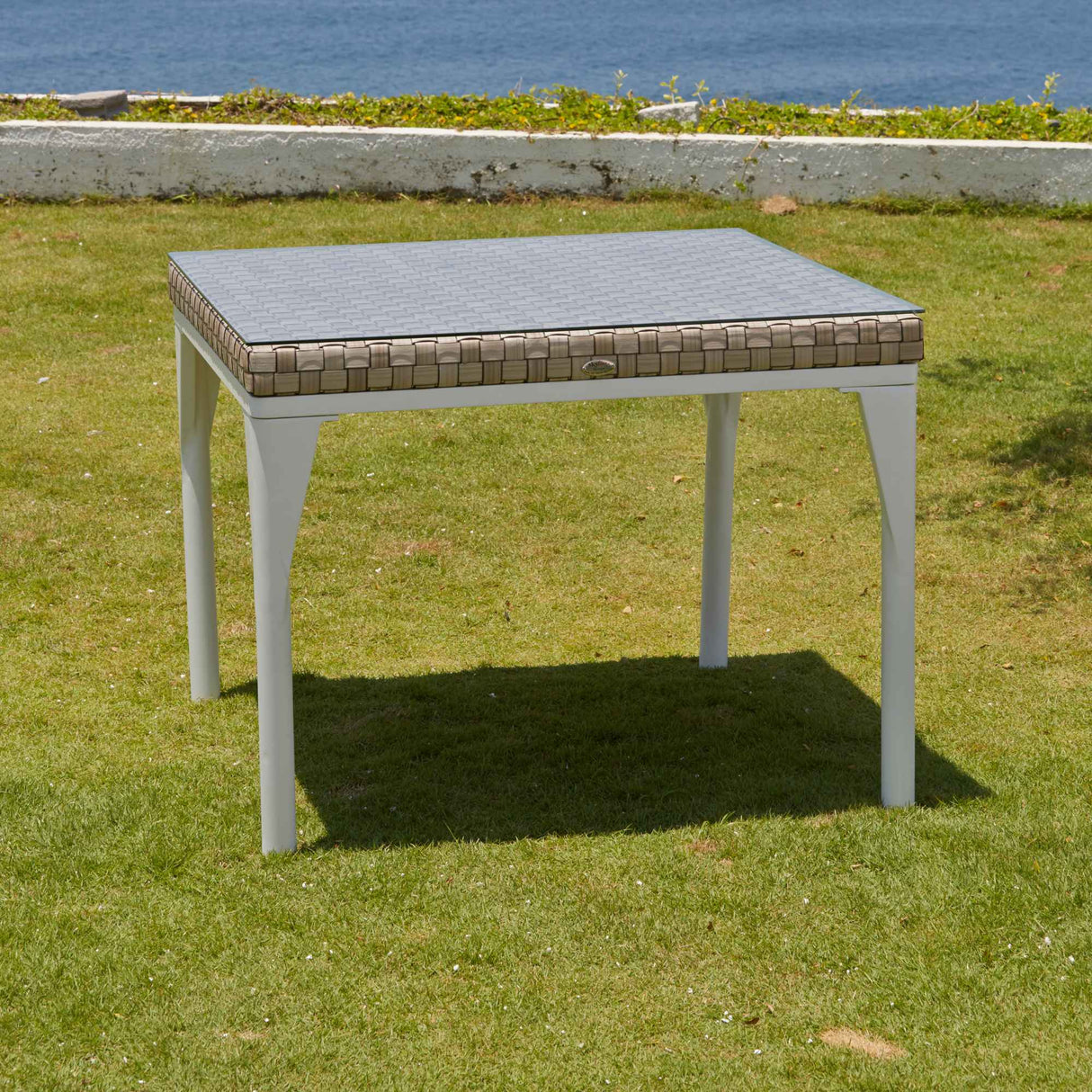 Brafta Outdoor Square Table with Glass Model 22937-SSFF-GL by Skyline Design