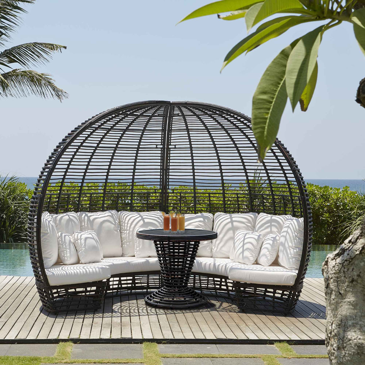 Nexus Outdoor Daybed with Table and Sunbrella Cushions Model 23281-BMNP-2PC-CUSH by Skyline Design