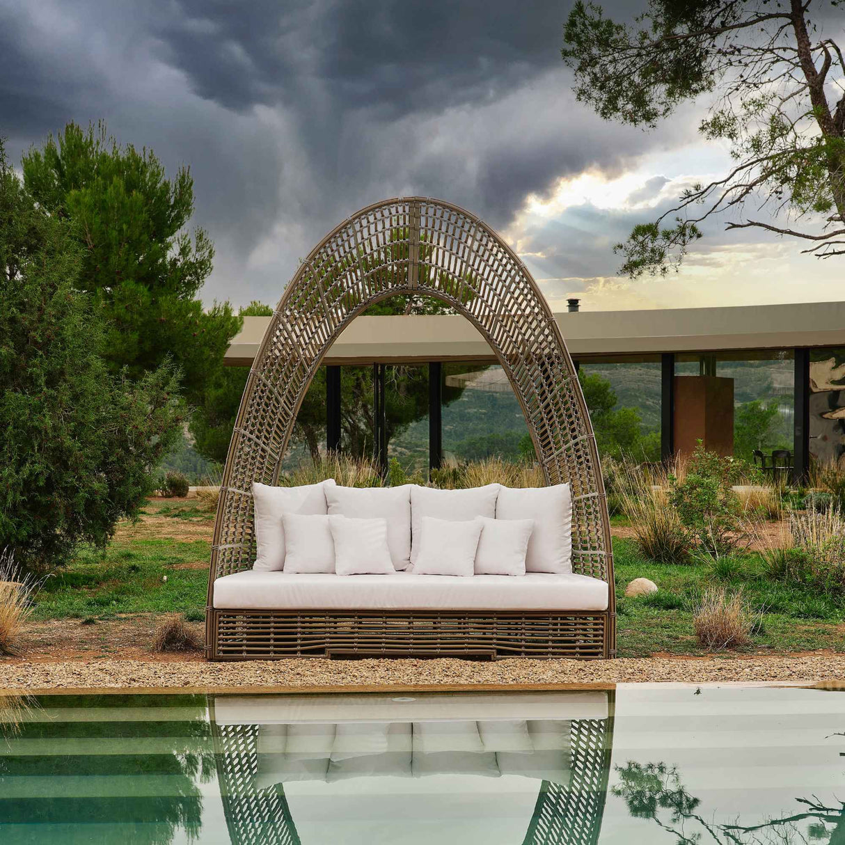 Ruby Outdoor Daybed with Sunbrella Cushion Model 23501-KMNP-CUSH by Skyline Design