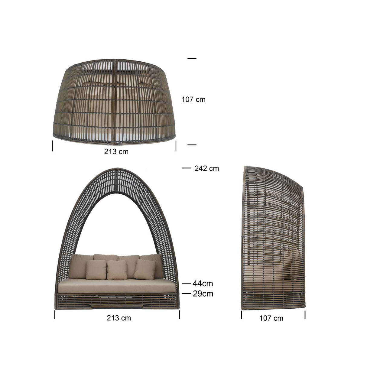 Ruby Outdoor Daybed with Sunbrella Cushion Model 23501-KMNP-CUSH by Skyline Design