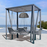 Horizon Outdoor 8FT Pergola with Lamp, Moma Hanging Chairs & Aluminum Table Model 23559-ALU-CUSH by Skyline Design