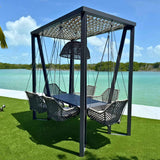 Horizon Outdoor 8FT Pergola with Lamp, Moma Hanging Chairs & Aluminum Table Model 23559-ALU-CUSH by Skyline Design