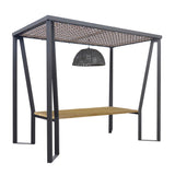 Horizon Outdoor 10FT Pergola with Lamp, Moma Hanging Chairs & Teak Table Model 23559-TEAK-CUSH by Skyline Design