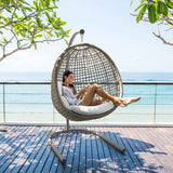 Dynasty Outdoor Hanging Chair with Frame and Sunbrella Cushion Model 23568-KMNP-CUSH by Skyline Design