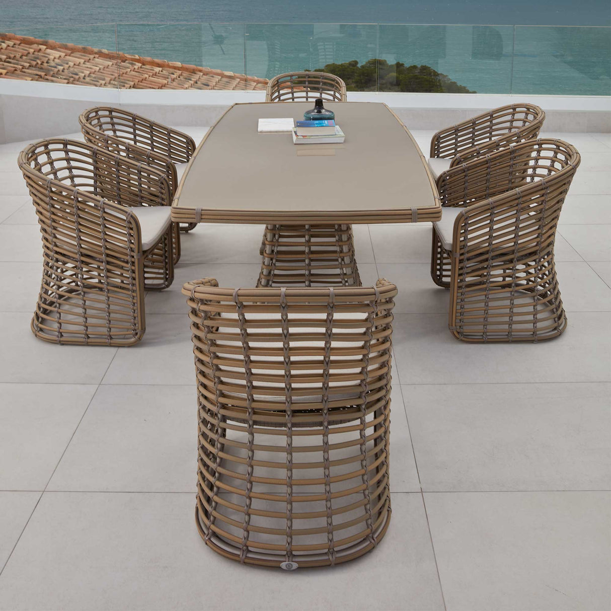 Ruby Outdoor 7-Piece Dining Set with Sunbrella Cushions Model 23673-KMNP-7PC-CUSH by Skyline Design